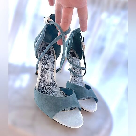 WHBM Colorblock Suede Strappy Heels | ILARIA Sea Shadow Size 7.5 - Picture 14 of 16